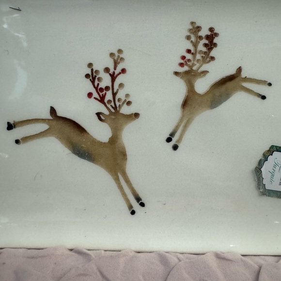 CHRISTMAS HOLIDAY PAINTED REINDEER PLATTER WINTER COOKIES SERVEWARE - Picture 6 of 8